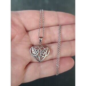 925 Sterling Silver Celtic Knot Heart Shaped Pendant Necklace Vintage